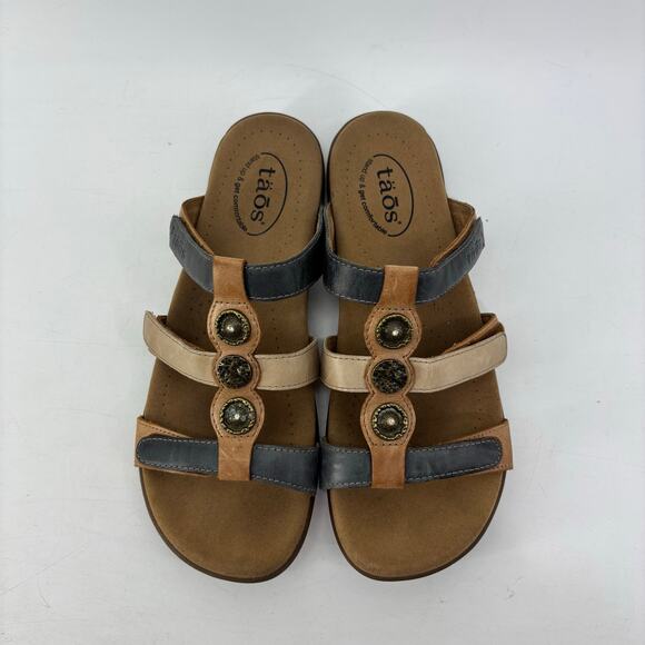 Taos Womens Sz 10 Slip On Sandals Leather Brown PZ4-14021 - Picture 4 of 14